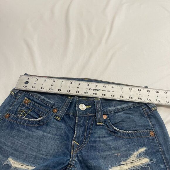 True Religion Destroyed Cut Off Y2K Denim Capri Cropped Shorts Size 28 - Picture 4 of 10